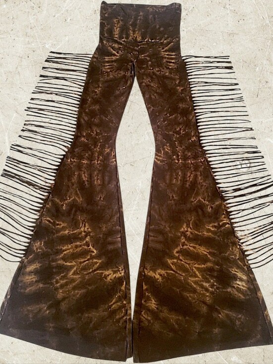 Sew Red Pants - Hiphugger Fringe Bell Bottoms in BROWN TIE DYE - XS S M L XL Vintage 70s Leather
